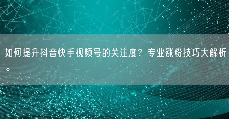 如何提升抖音快手视频号的关注度？专业涨粉技巧大解析。