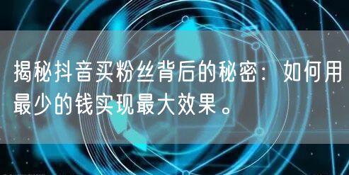 揭秘抖音买粉丝背后的秘密:如何用最少的钱实现最大效果。