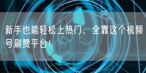 新手也能轻松上热门,全靠这个视频号刷赞平台!
