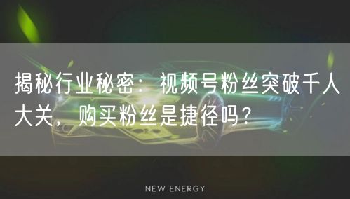 揭秘行业秘密:视频号粉丝突破千人大关,购买粉丝是捷径吗?